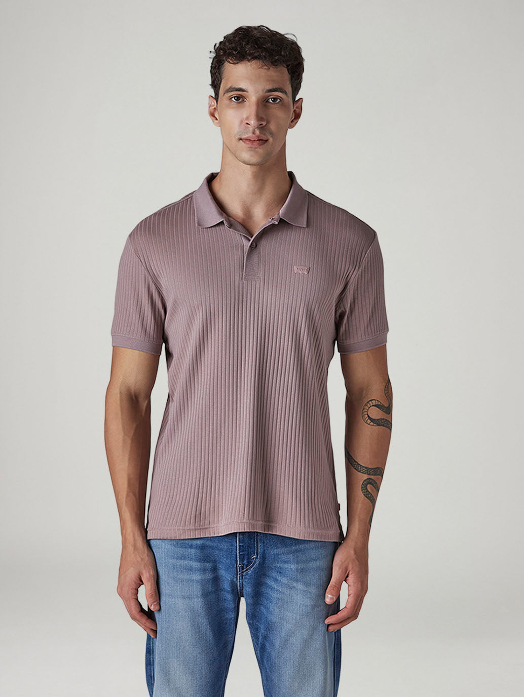 Men's Textured Mauve Ribbed Polo T shirt - 20 View