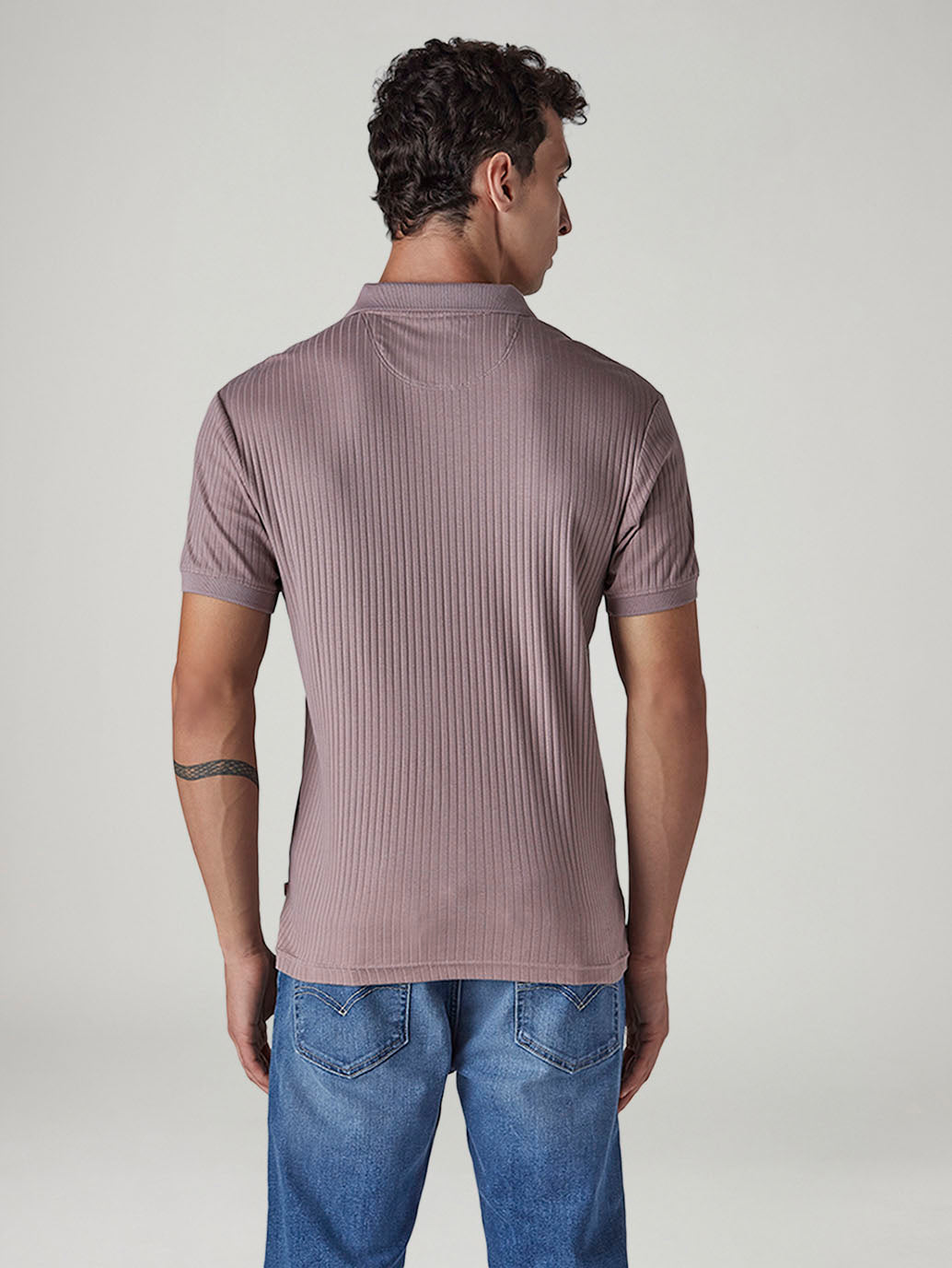 Men's Textured Mauve Ribbed Polo T shirt - 20 View