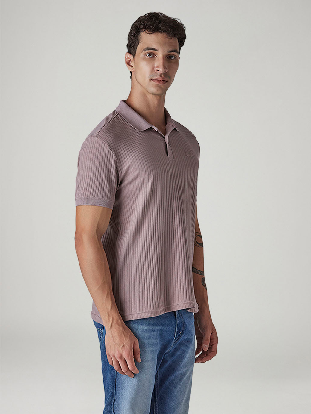 Men's Textured Mauve Ribbed Polo T shirt - 20 View