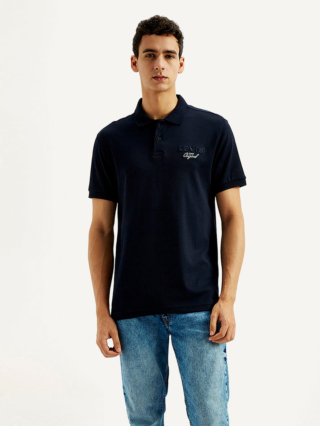 Men's Solid Slim Fit Polo T-shirt - Front View
