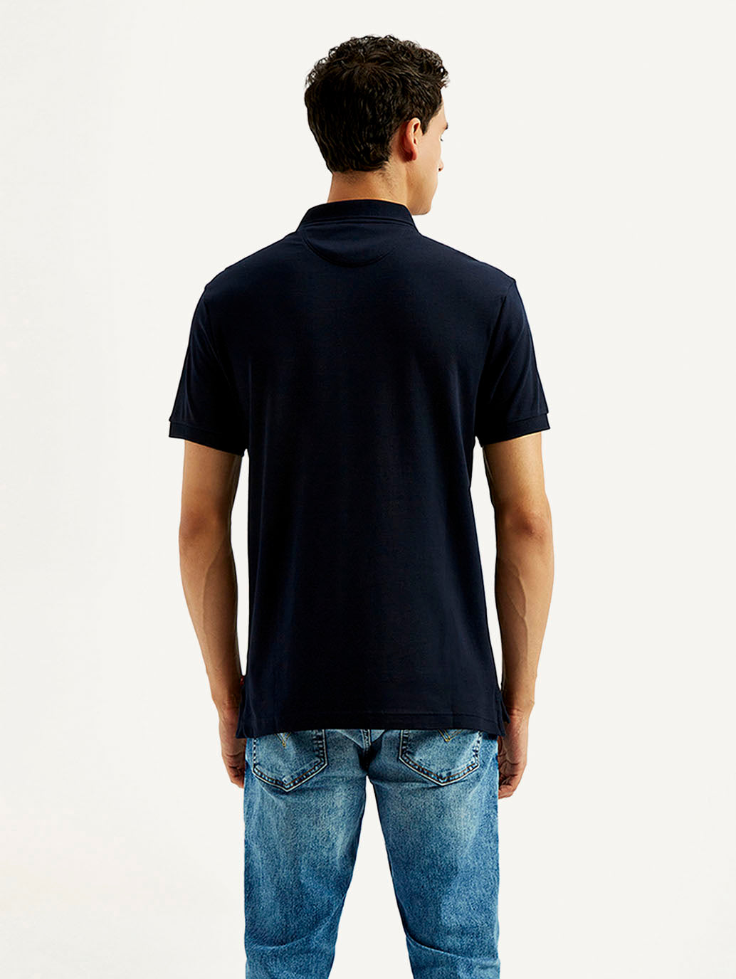 Men's Solid Slim Fit Polo T-shirt - Back View