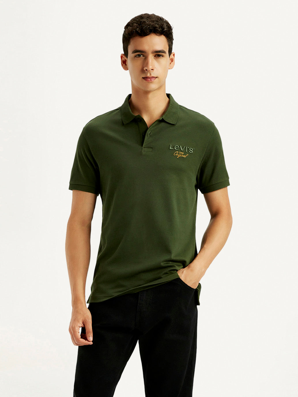 Men's Brand Logo Dark Green Slim Fit Polo T-shirt - Styleshot View