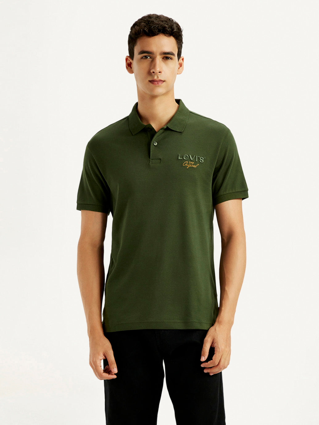 Men's Brand Logo Dark Green Slim Fit Polo T-shirt - Front View