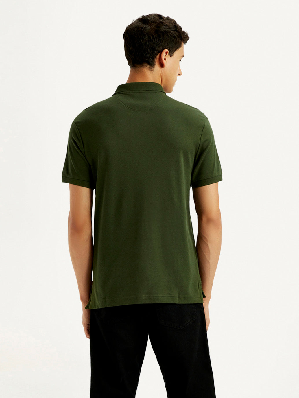 Men's Brand Logo Dark Green Slim Fit Polo T-shirt - Back View