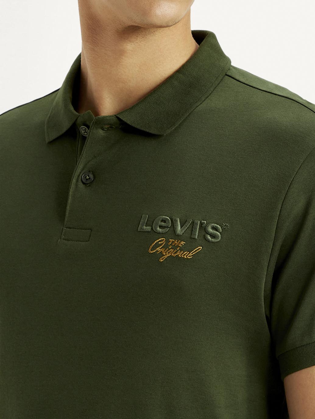 Men's Brand Logo Dark Green Slim Fit Polo T-shirt - Detail View