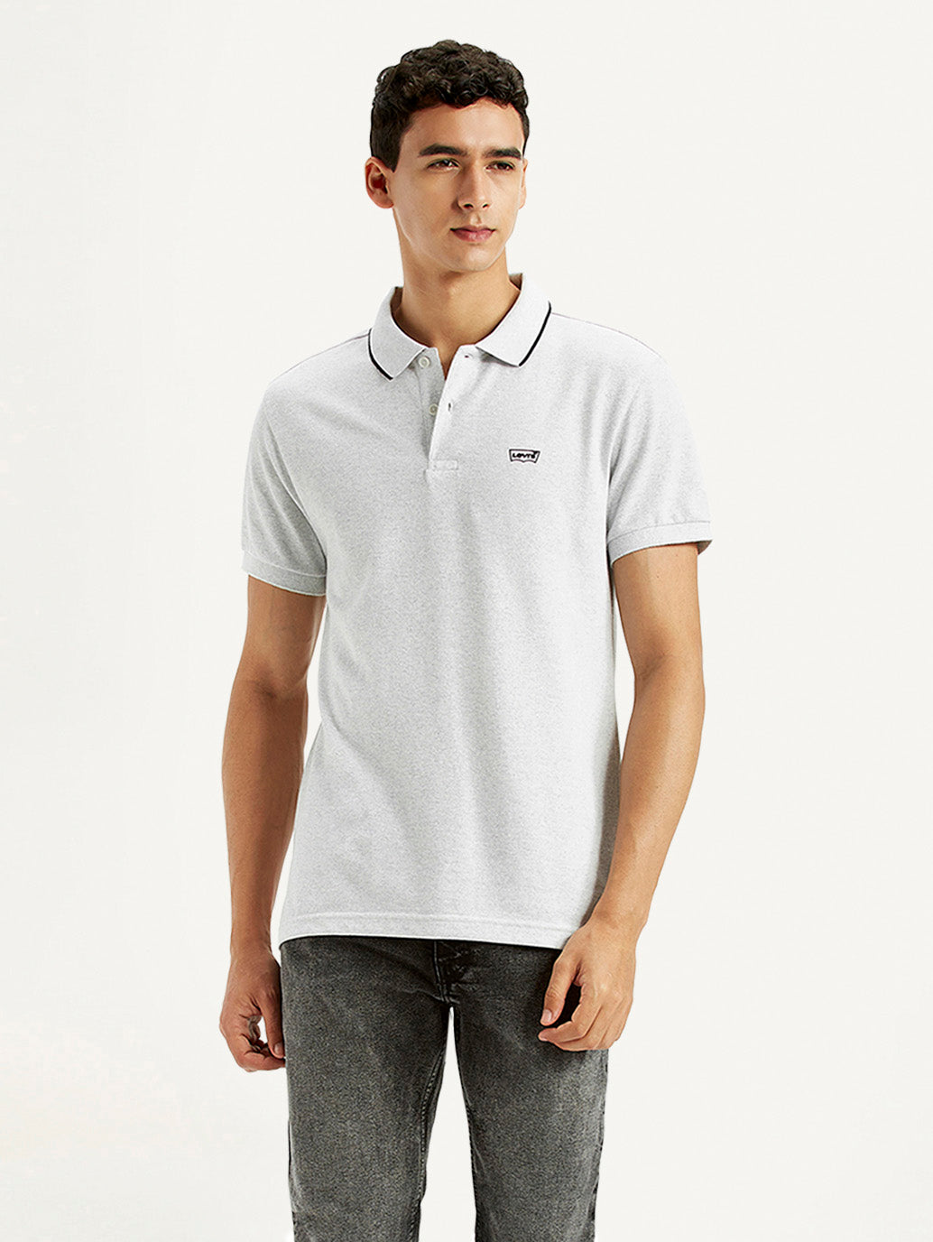 Men's Light Grey Slim Fit Polo T-shirt - Styleshot View