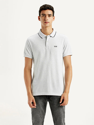 Men's Light Grey Slim Fit Polo T-shirt
