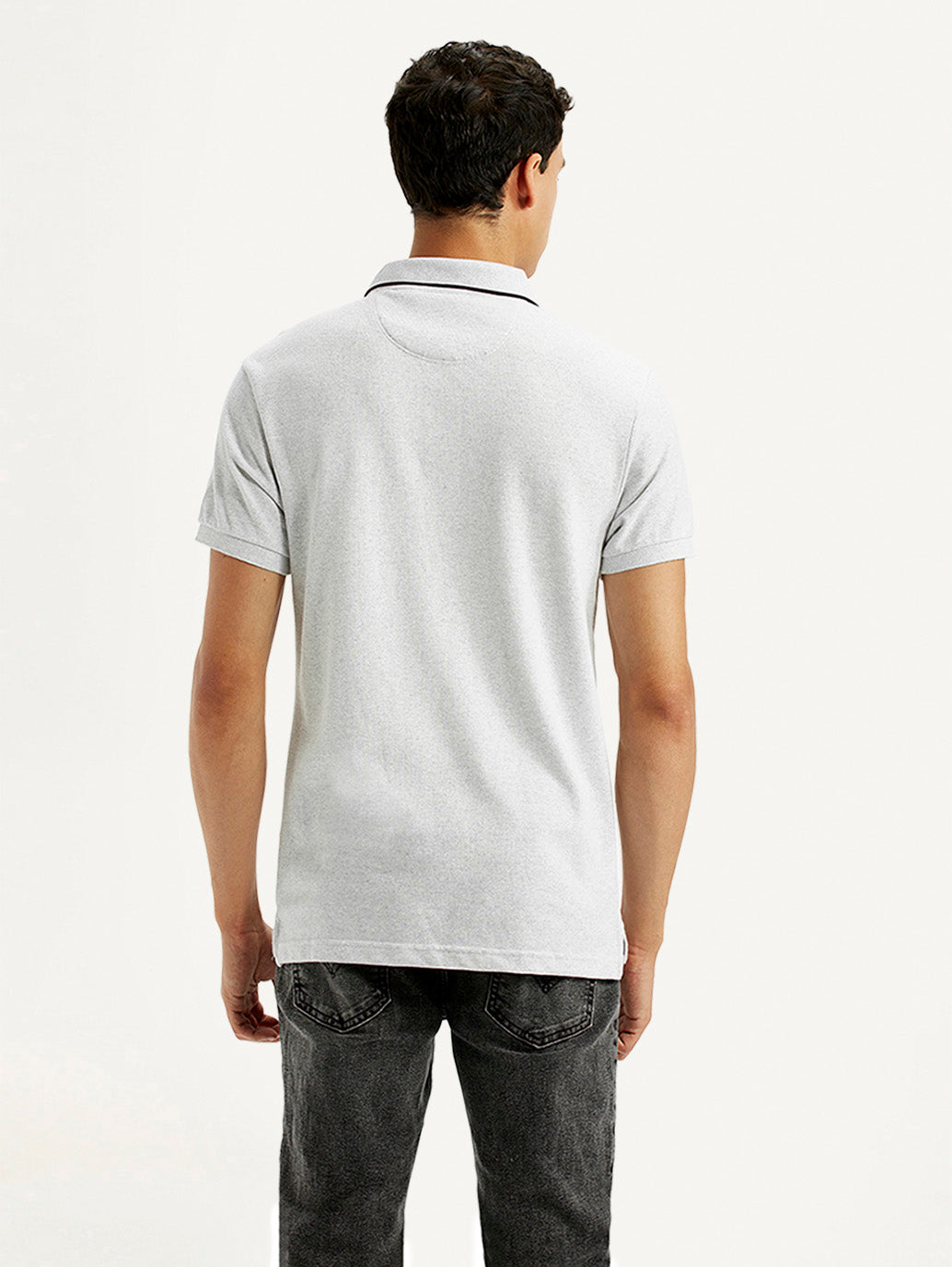 Men's Light Grey Slim Fit Polo T-shirt - Back View