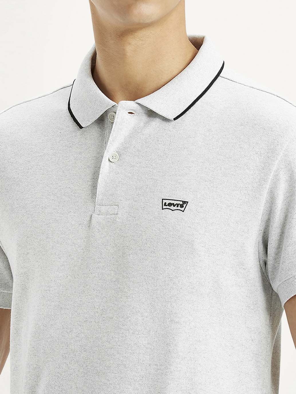 Men's Light Grey Slim Fit Polo T-shirt - Detail View