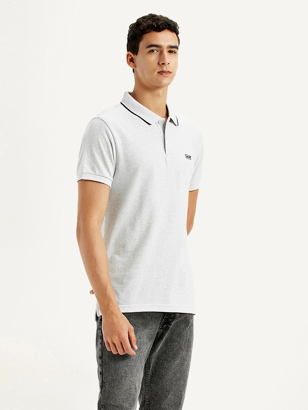 Men's Light Grey Slim Fit Polo T-shirt - Side View