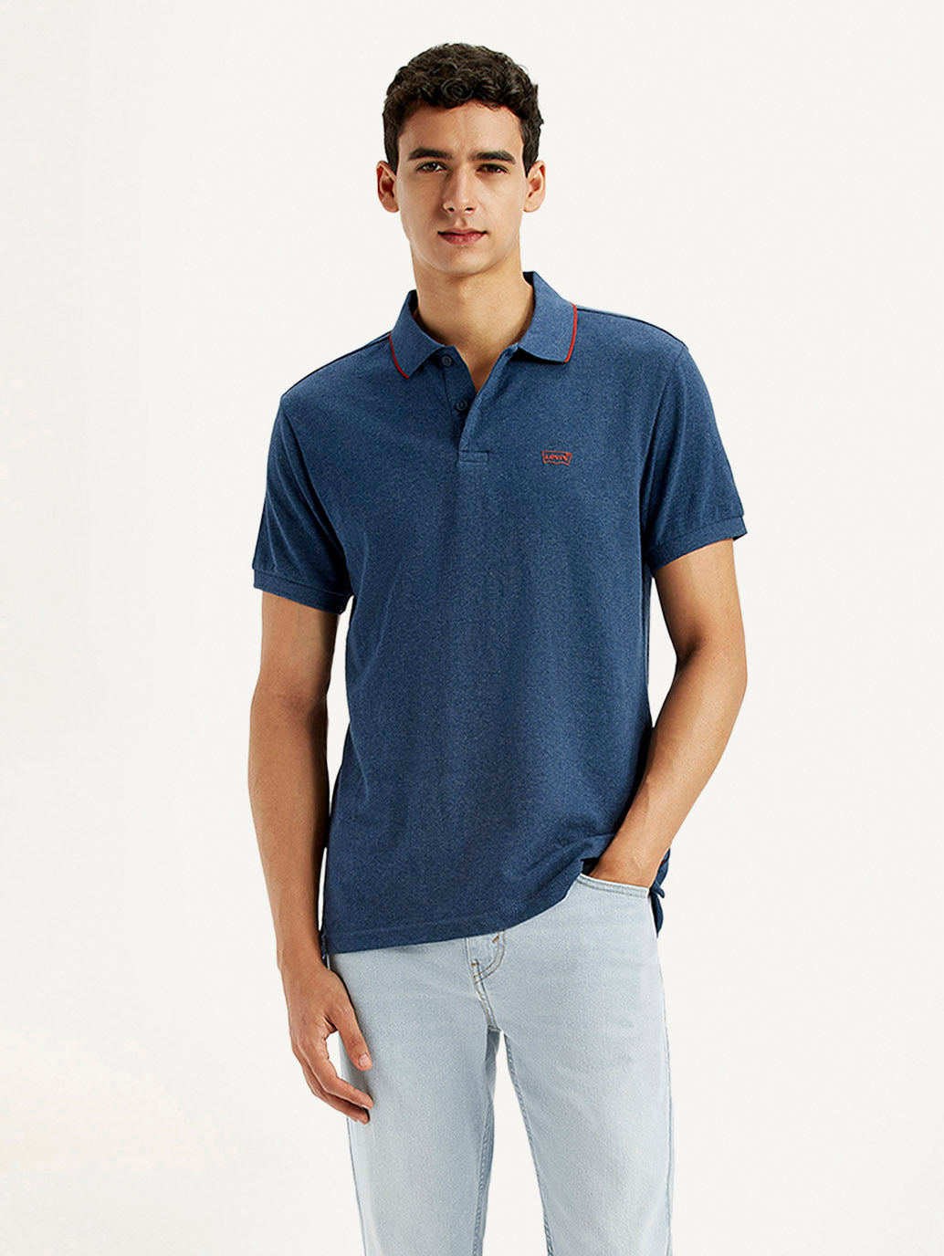 Men's Dark Blue Slim Fit Polo T-shirt - Styleshot View