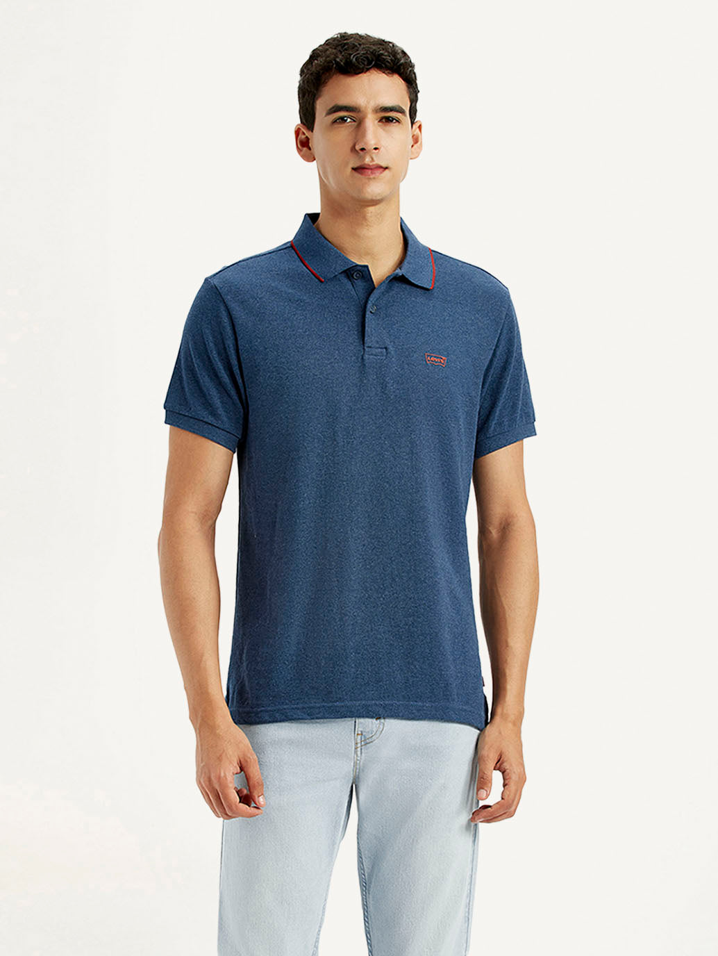 Men's Dark Blue Slim Fit Polo T-shirt - Front View