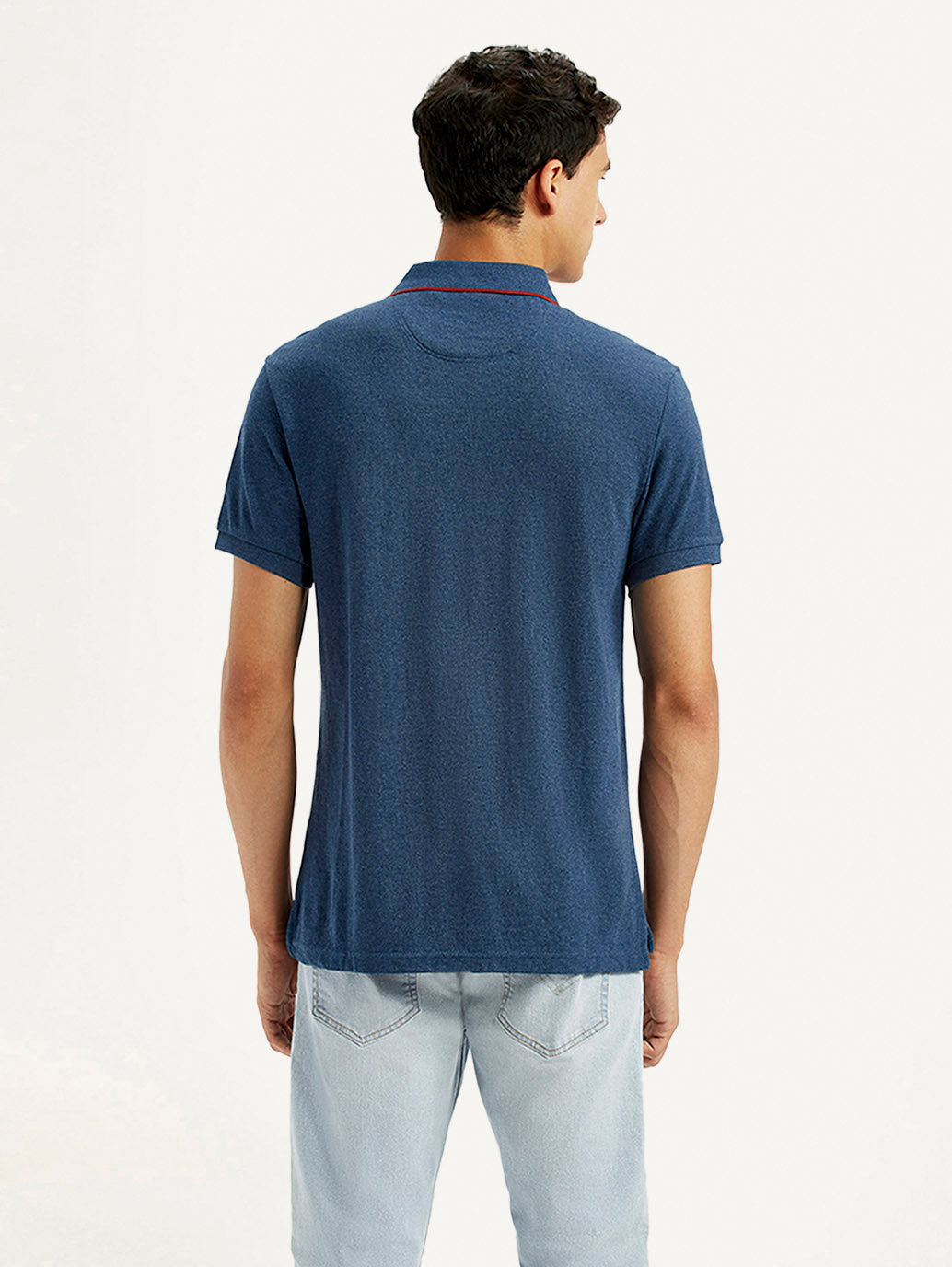 Men's Dark Blue Slim Fit Polo T-shirt - Back View