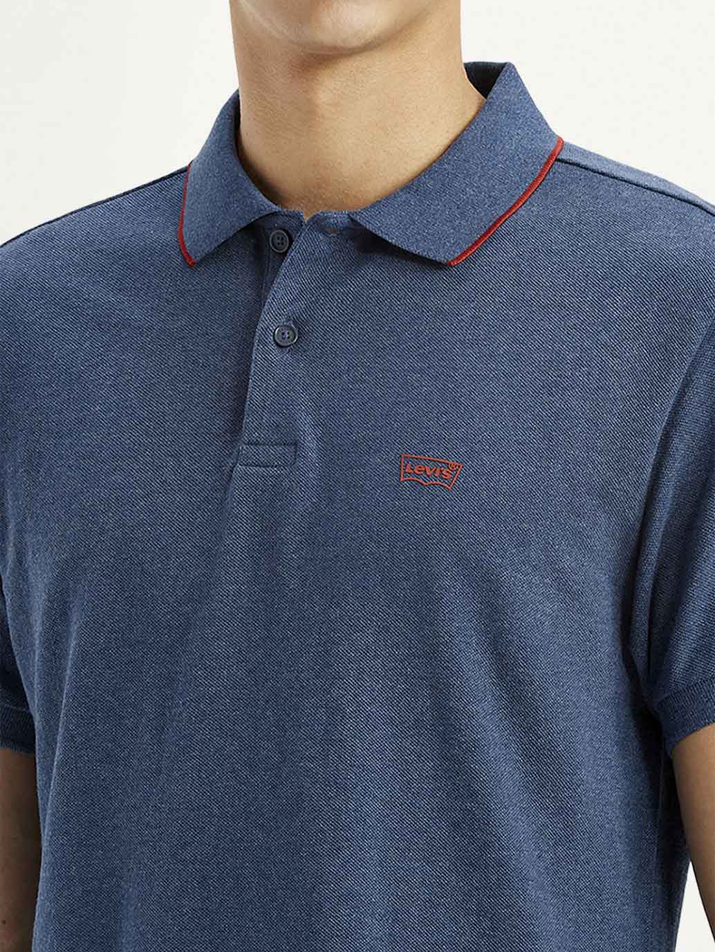 Men's Dark Blue Slim Fit Polo T-shirt - Detail View