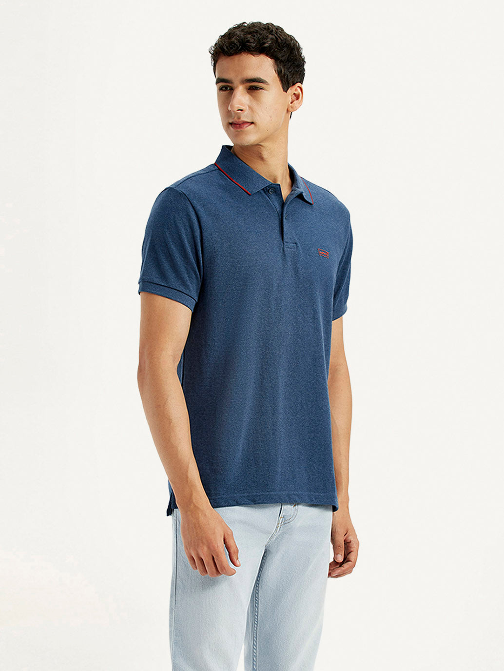 Men's Dark Blue Slim Fit Polo T-shirt - Side View