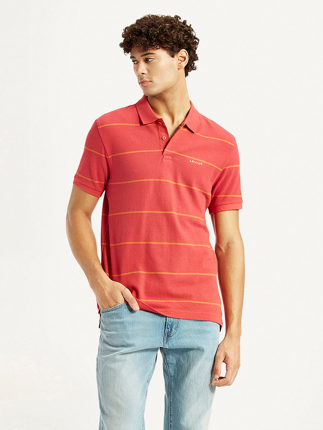 Men's Striped Red Slim Fit Polo T-shirt - Styleshot View