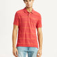 Men's Striped Red Slim Fit Polo T-shirt - Front View