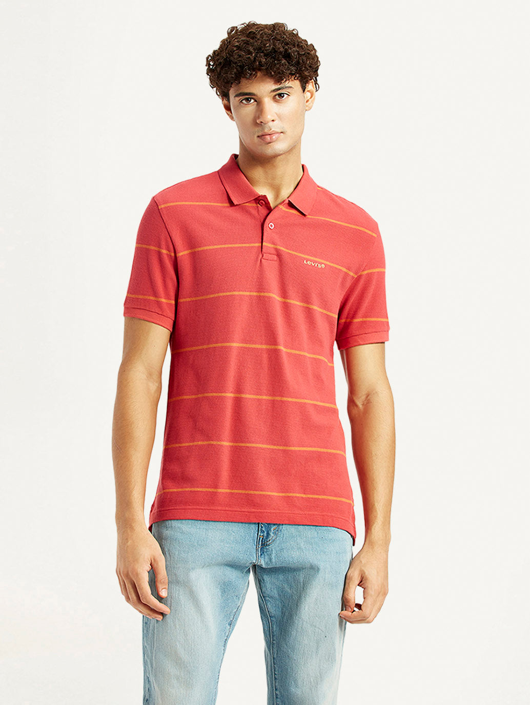 Men's Striped Red Slim Fit Polo T-shirt