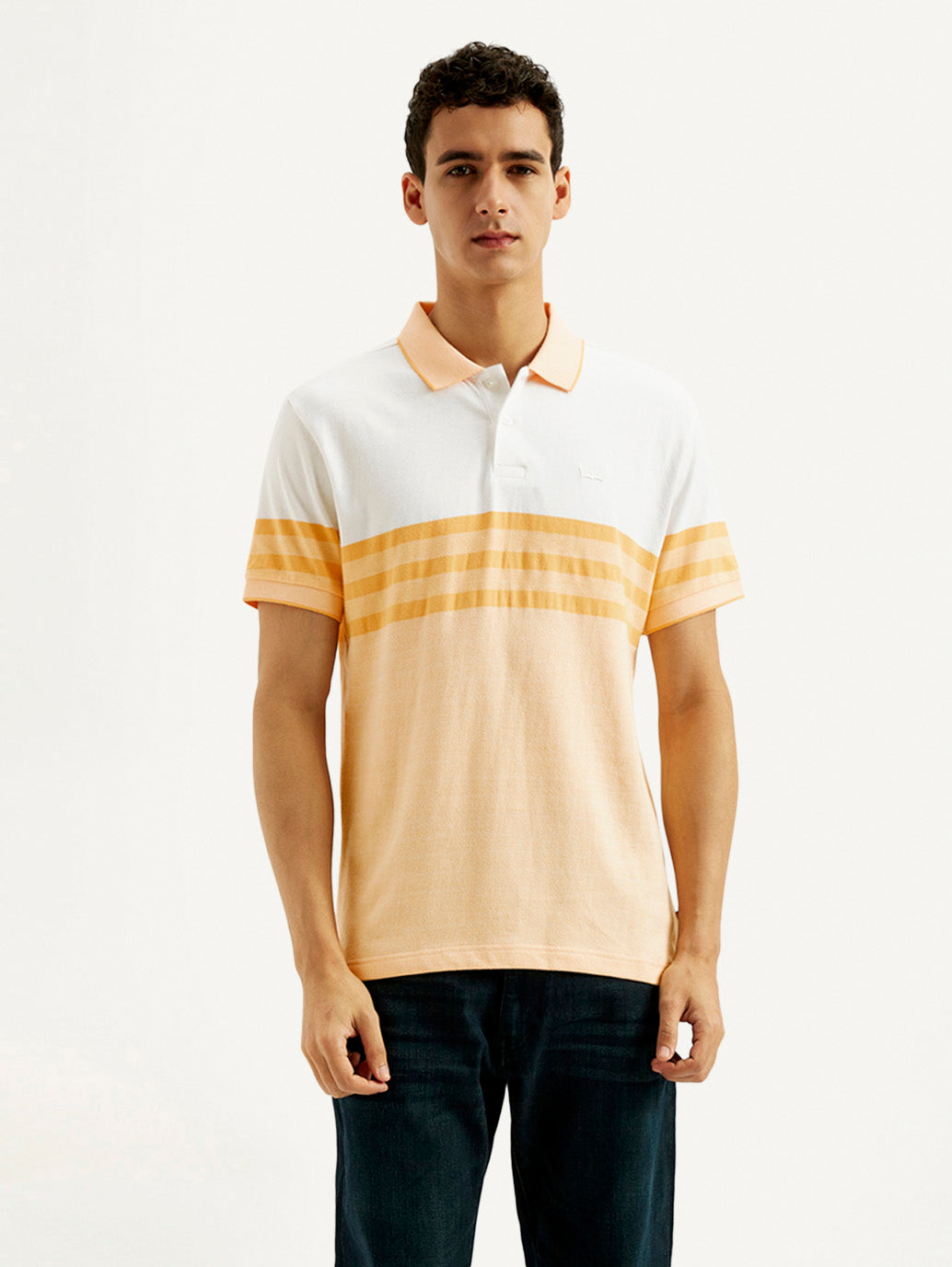 Men's Striped Slim Fit Polo T-shirt - Front View