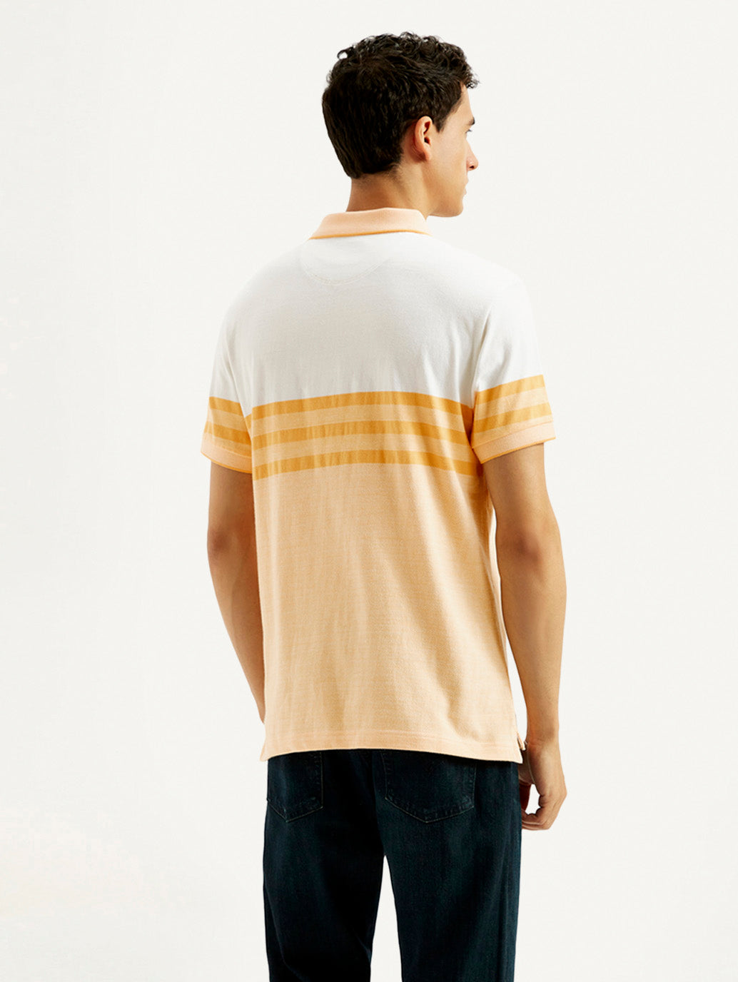 Men's Striped Slim Fit Polo T-shirt - Back View