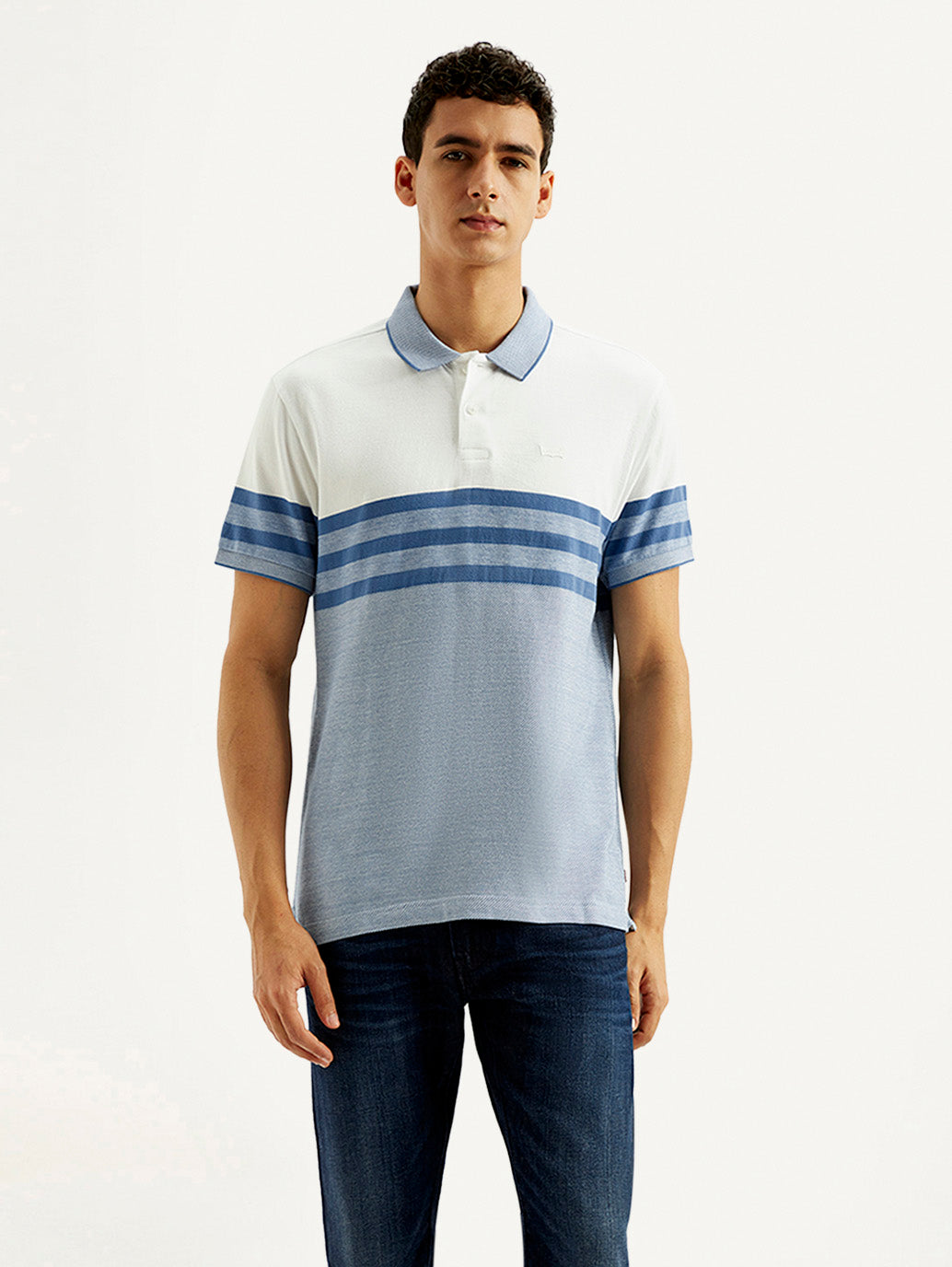 Men's Striped Slim Fit Polo T-shirt - Front View