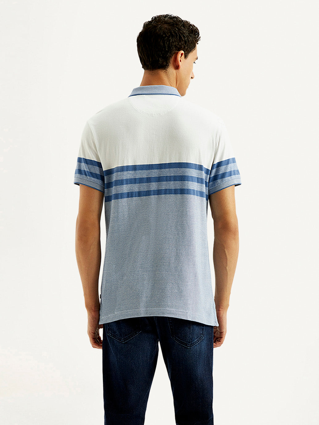 Men's Striped Slim Fit Polo T-shirt - Back View