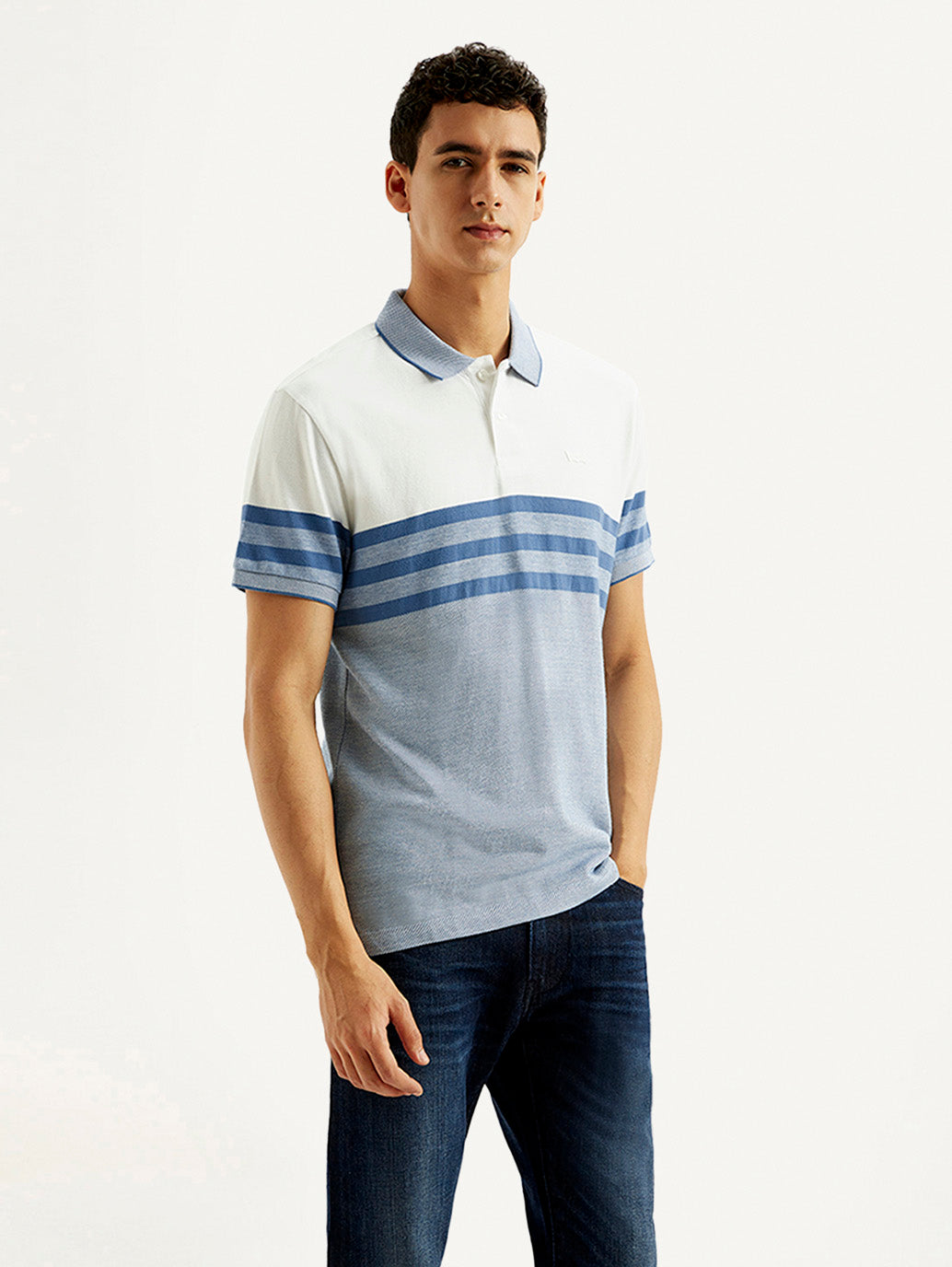 Men's Striped Slim Fit Polo T-shirt - Side View