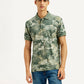 Men's Green Printed Slim Fit Polo T-Shirt - Front View