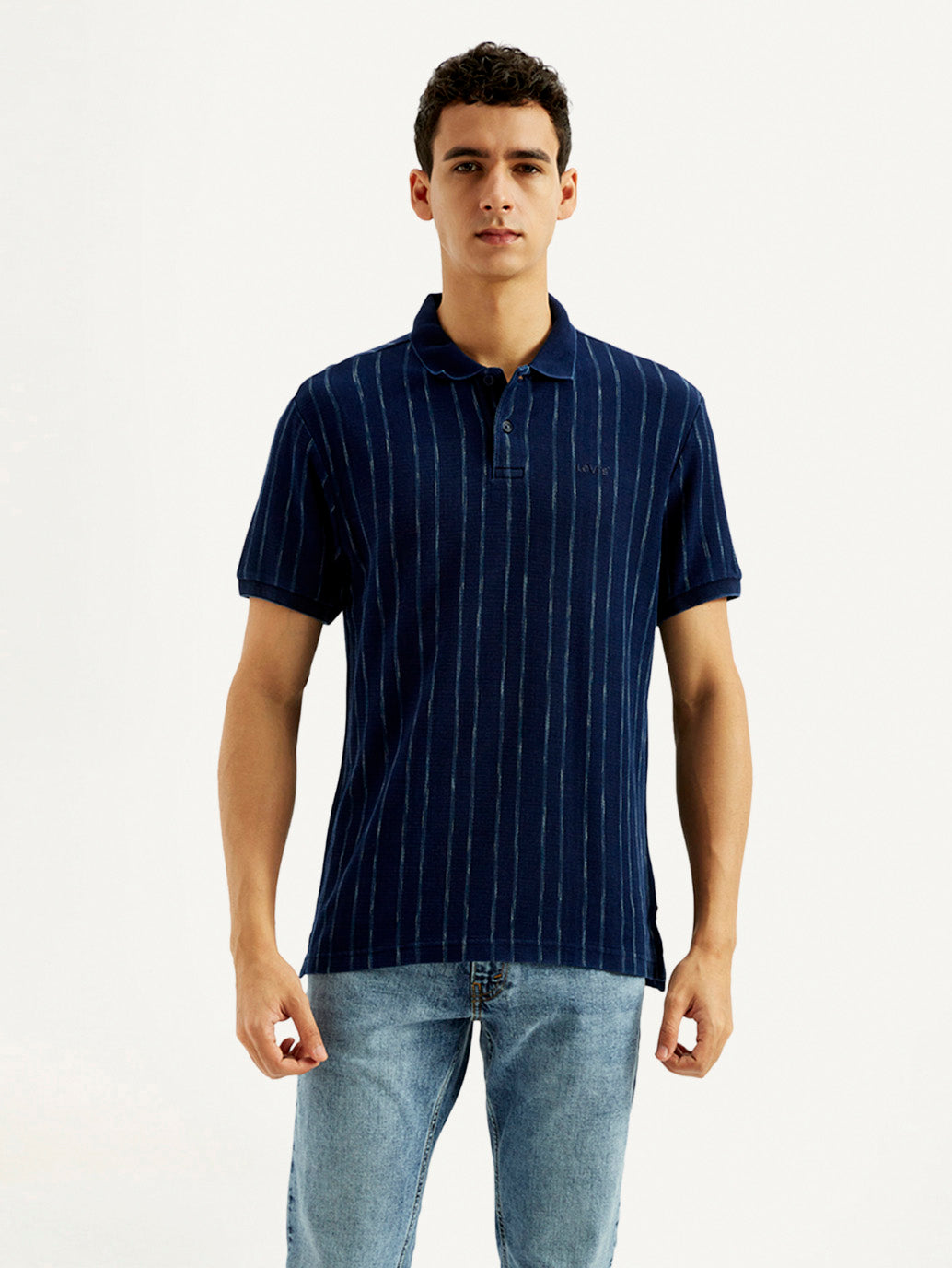 Men's Striped Slim Fit Polo T-shirt - Front View