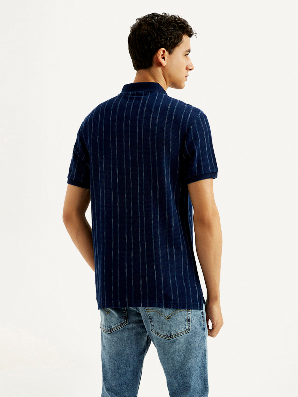 Men's Striped Slim Fit Polo T-shirt - Back View
