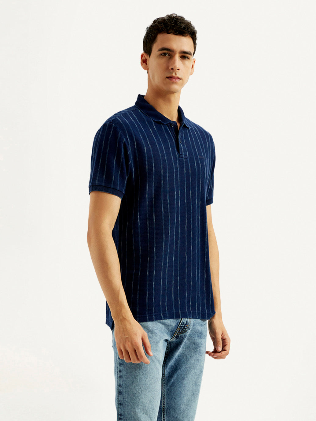 Men's Striped Slim Fit Polo T-shirt - Side View