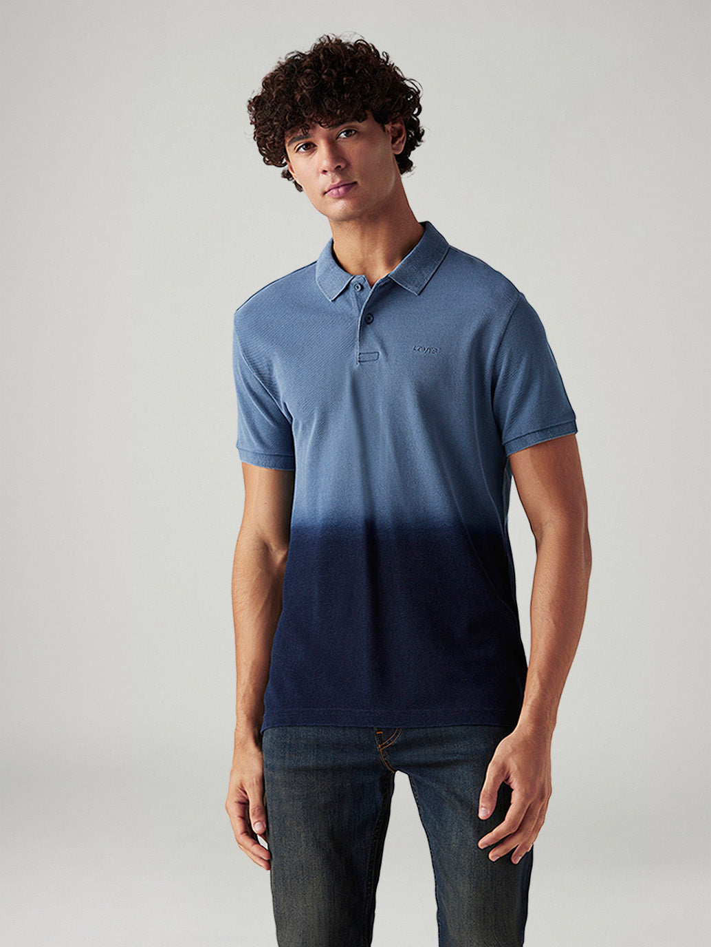 Men's Ombre Blue Slim Fit Polo T-shirt - Front View