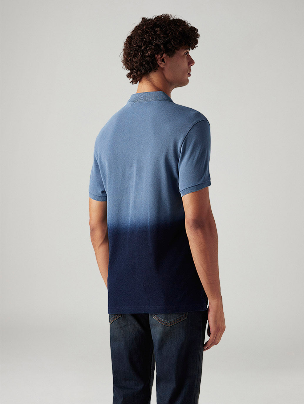 Men's Ombre Blue Slim Fit Polo T-shirt - Back View
