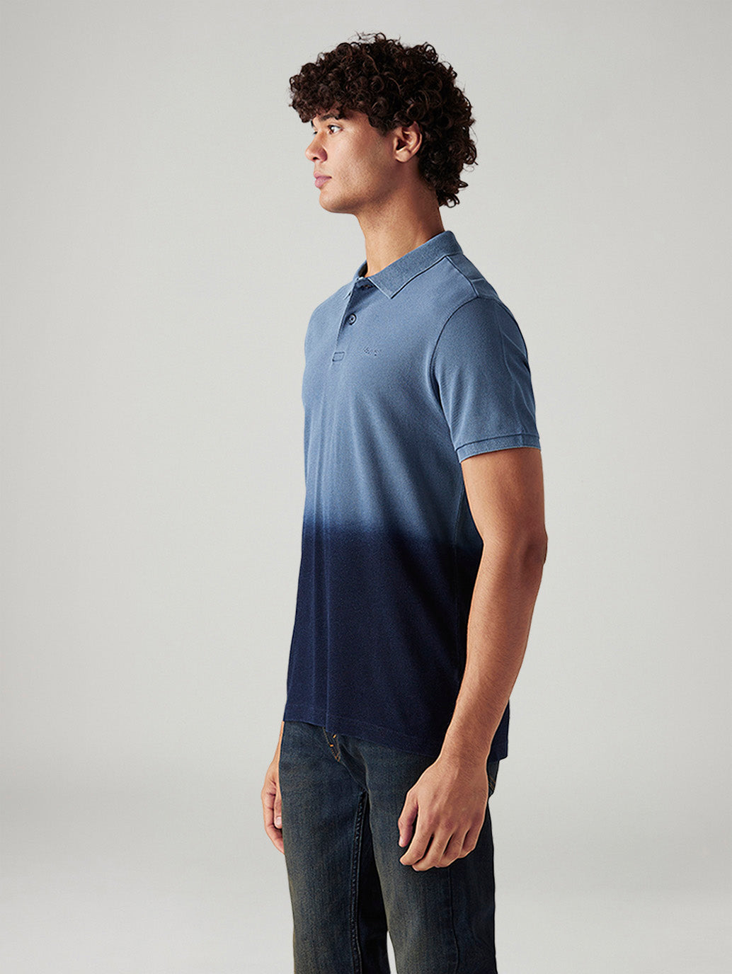 Men's Ombre Blue Slim Fit Polo T-shirt - Side View