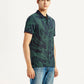 Men's Abstract Dark Green Slim Fit Polo T-shirt - Side View
