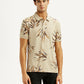 Men's Printed Beige Slim Fit Polo T-shirt - Front View