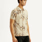 Men's Printed Beige Slim Fit Polo T-shirt - Side View