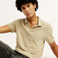 Men's Solid Slim Fit Polo Linen T-Shirt - Elevated View