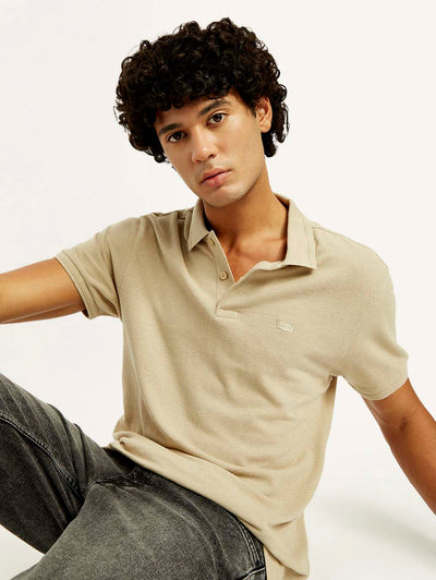 Men's Solid Slim Fit Polo Linen T-Shirt