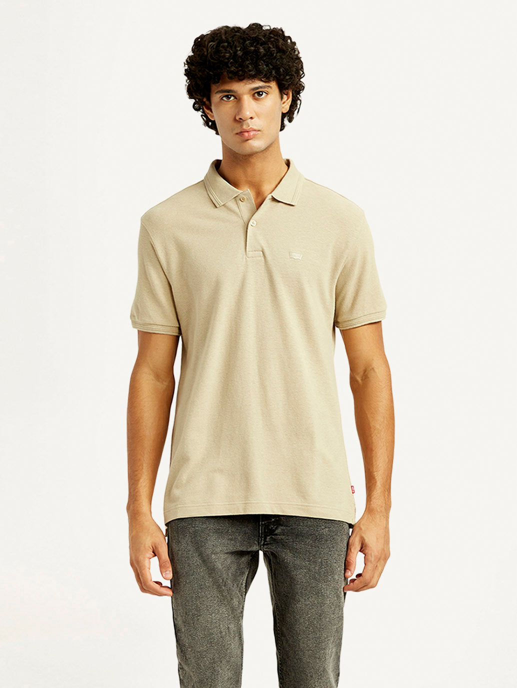 Men's Solid Slim Fit Polo Linen T-Shirt - Front View