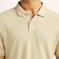 Men's Solid Slim Fit Polo Linen T-Shirt - Detail View