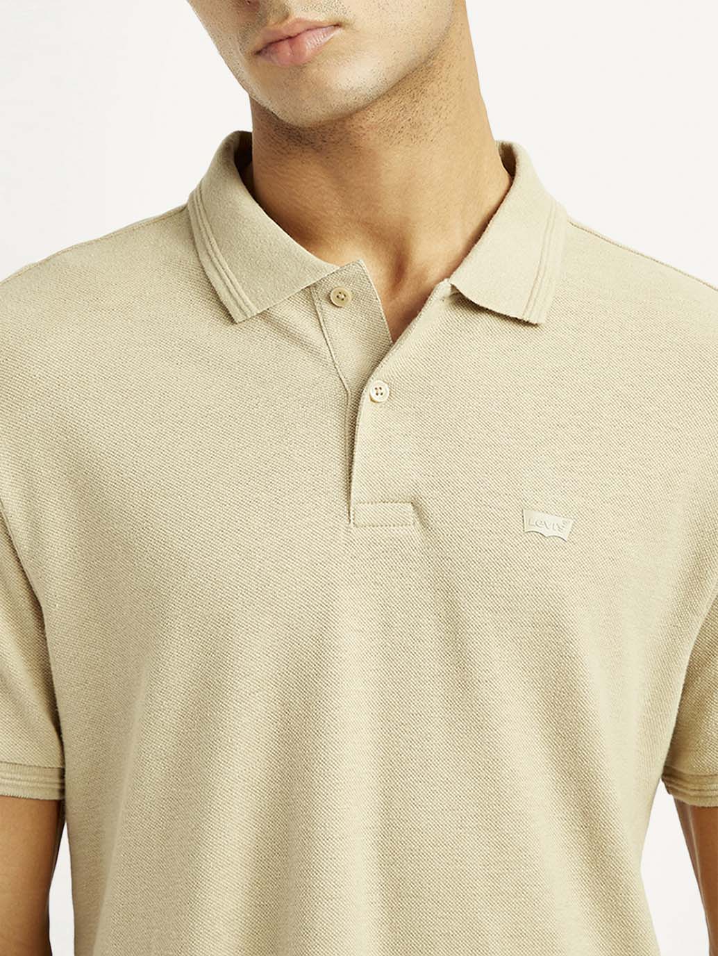 Men's Solid Slim Fit Polo Linen T-Shirt - Detail View