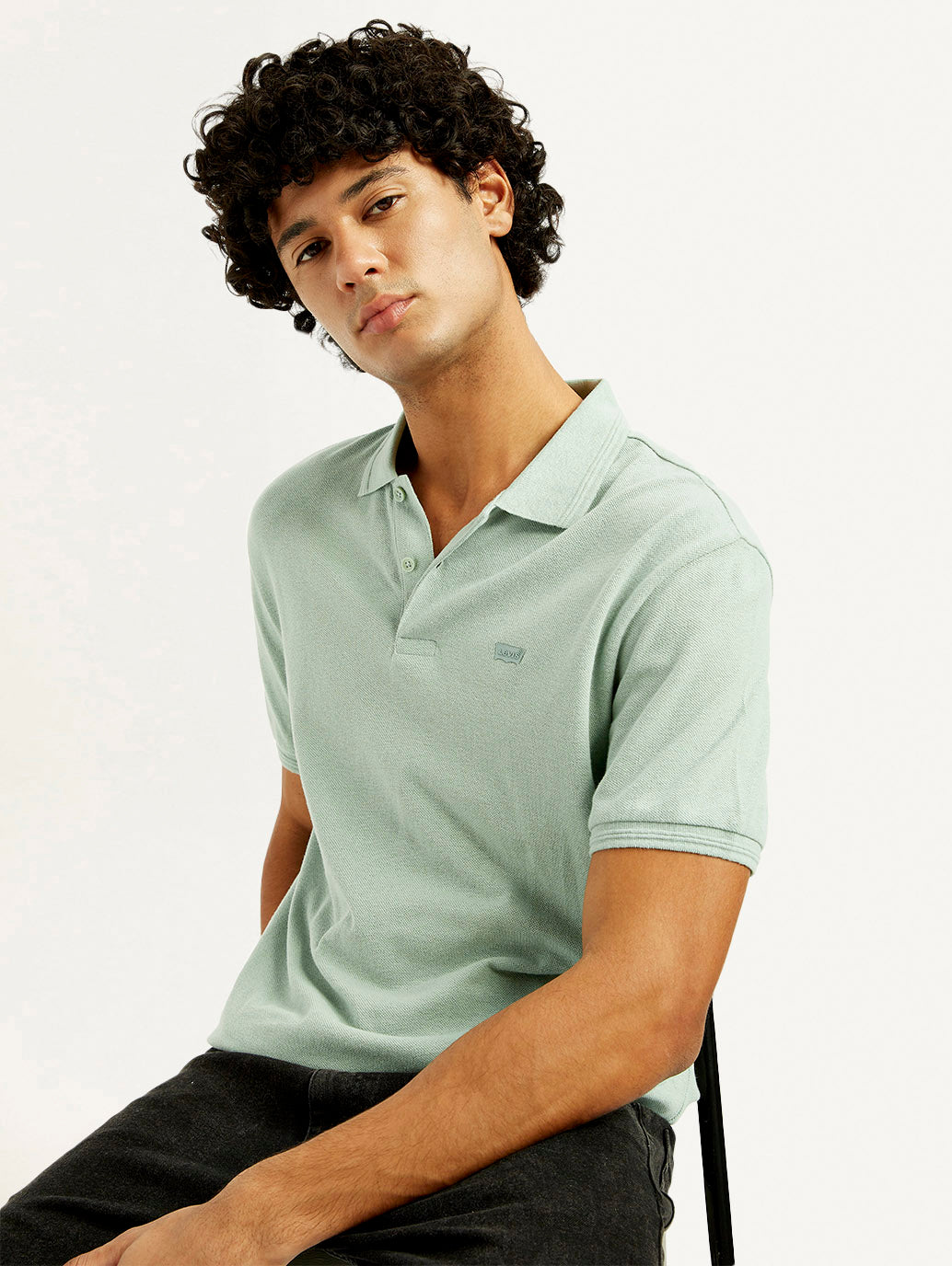 Men's Solid Slim Fit Polo Linen T-Shirt - Elevated View