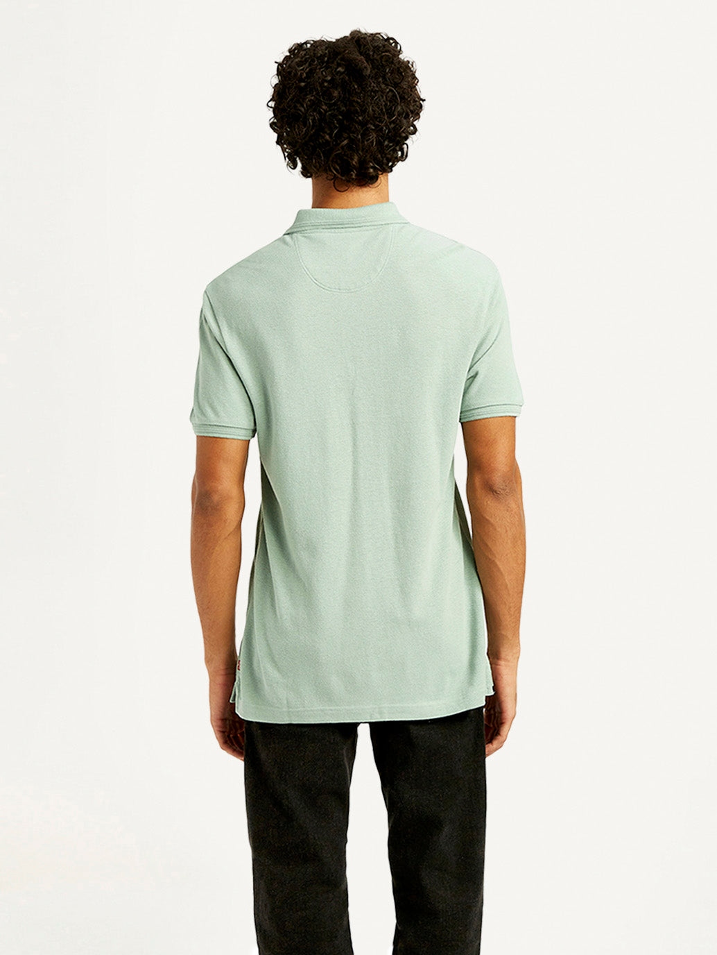 Men's Solid Regular Fit Polo Linen T-Shirt - Back View