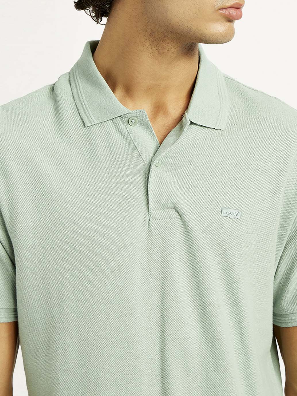 Men's Solid Regular Fit Polo Linen T-Shirt - Detail View