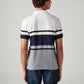 Men's Striped White Slim Fit Textured Polo T-shirt - Back View