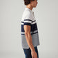 Men's Striped White Slim Fit Textured Polo T-shirt - Side View