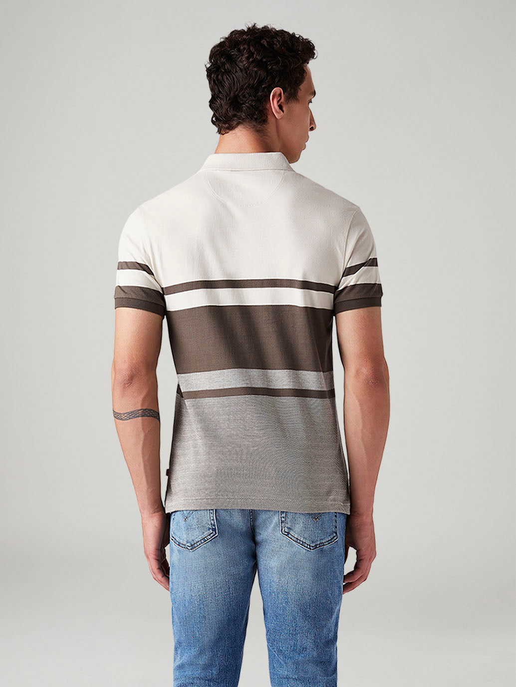 Men's Striped Slim Fit Polo T-Shirt - Back View