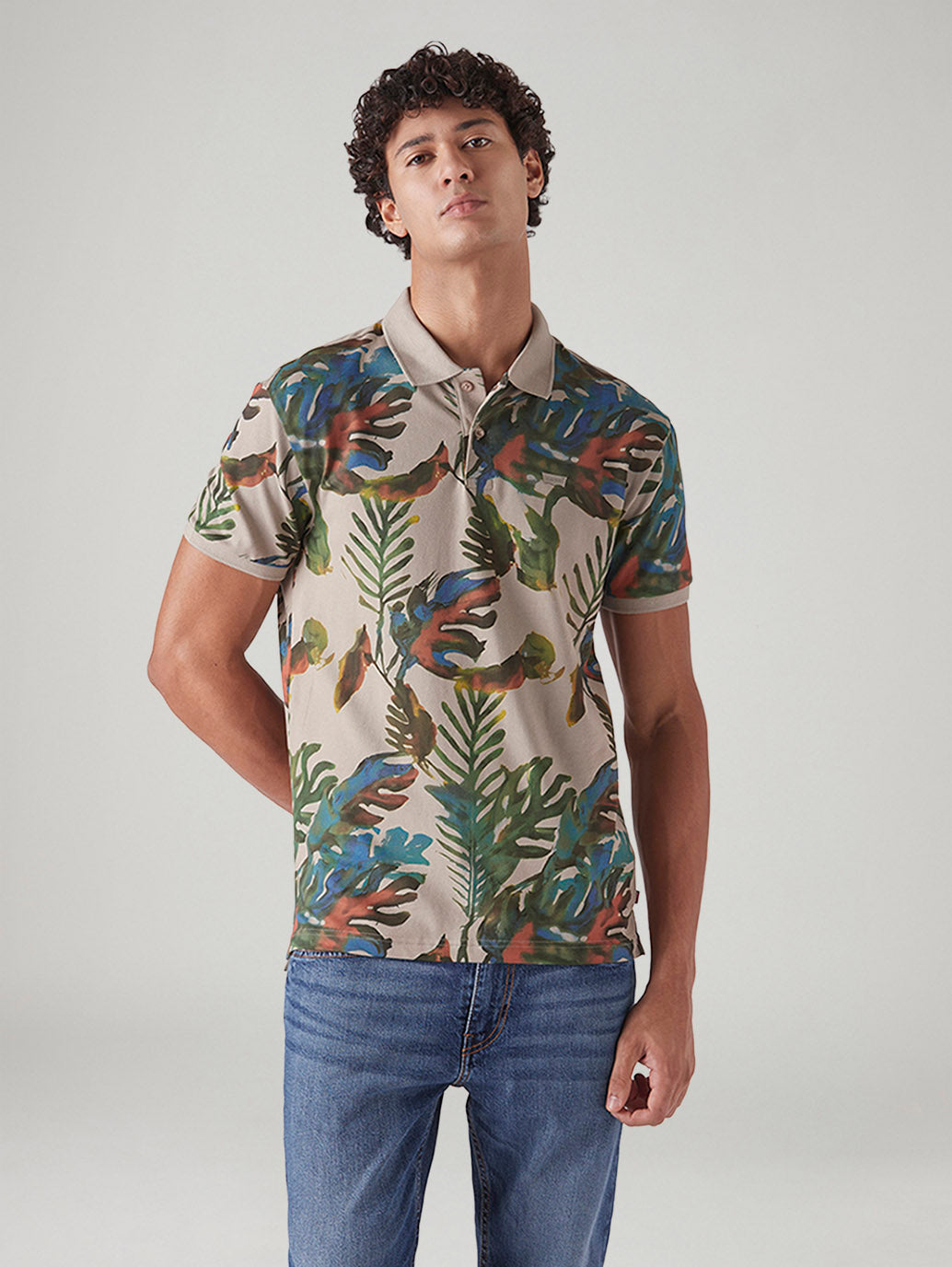 Men's Printed Slim Fit Pique Polo T-Shirt - Front View