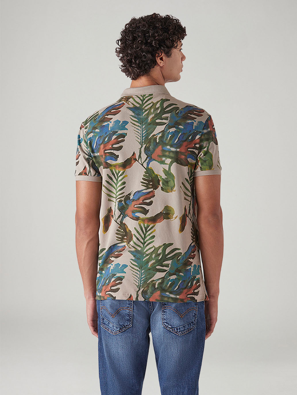 Men's Printed Slim Fit Pique Polo T-Shirt - Back View